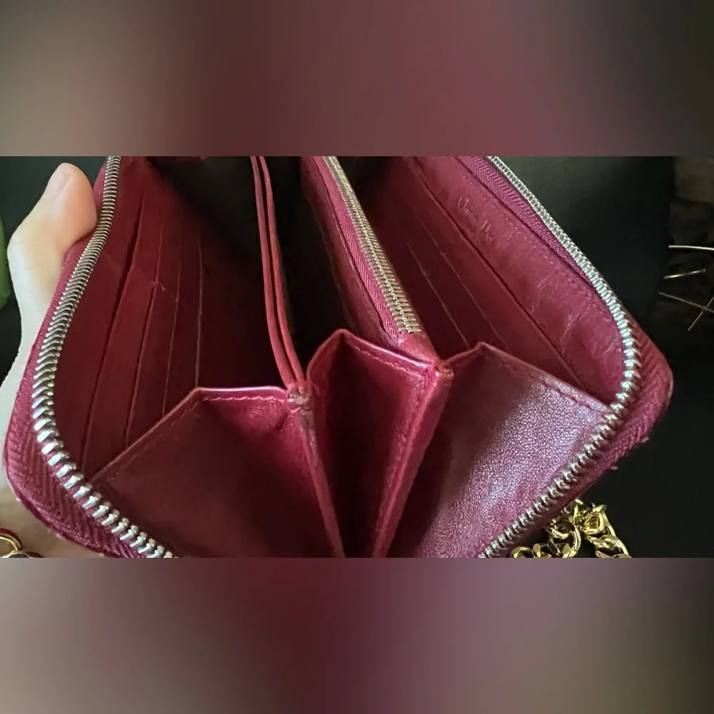 Christian Dior Red Long Zippy Wallet with Crossbody Chain
